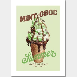 Mint chocolate chips ice cream cone - italian summer Posters and Art